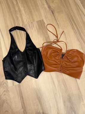 Forever21 &  Nasty Gal- Faux Leather Halter Vest and  Ruched halter Tops